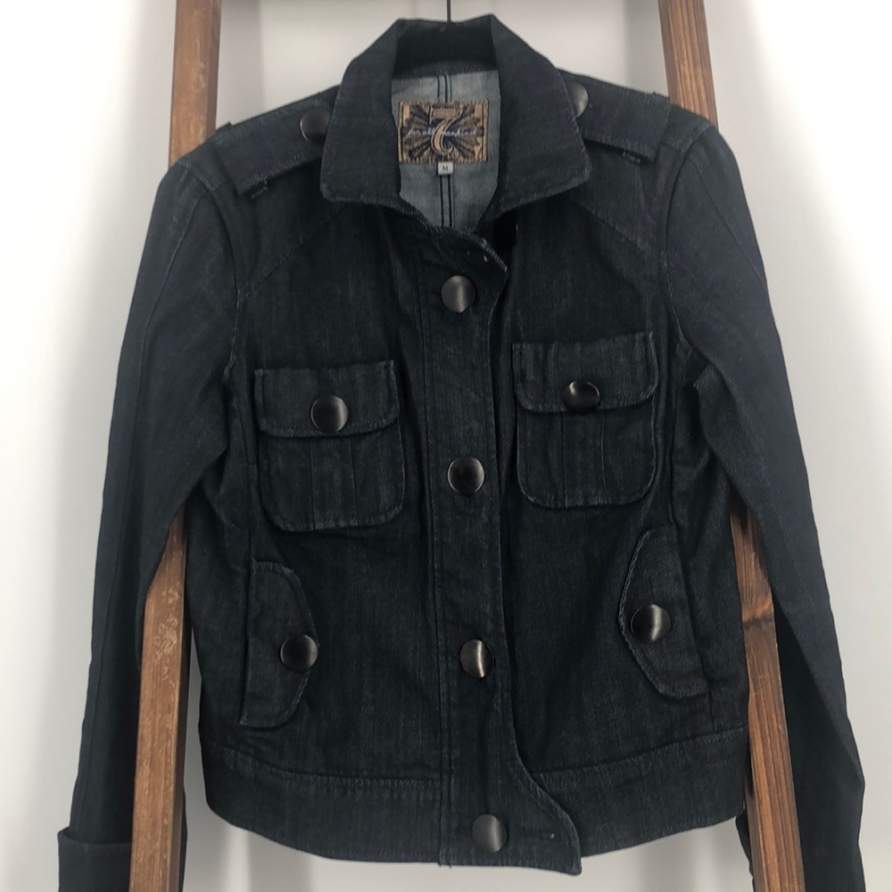 7 For All Mankind Dark Denim Cropped Trench Coat